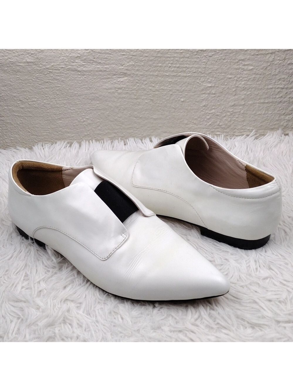 Aska Loyd White Box Leather Pointed-Toe Slip On Elastic Flat Luxury Loafer Shoe